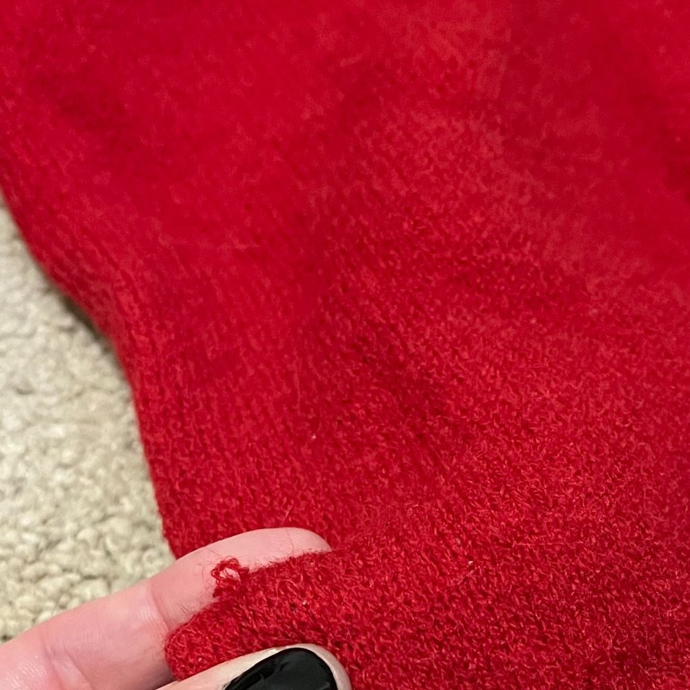 SHEIN | Warm Vibrant Red *Holiday Sweater* w/ White Bows | Slight Balloon Sleeve - Picture 10 of 11